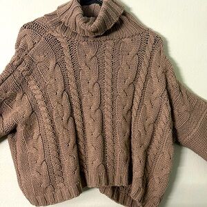 Turtleneck Braid Knit Crop Sweater